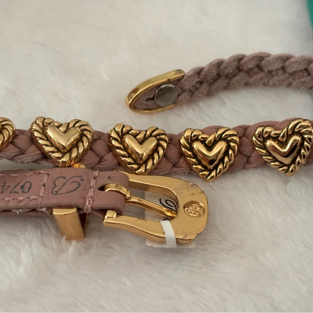 Brighton Roped Heart Pink Braided Bracelet with Gold Heart Accents - Picture 2 of 11